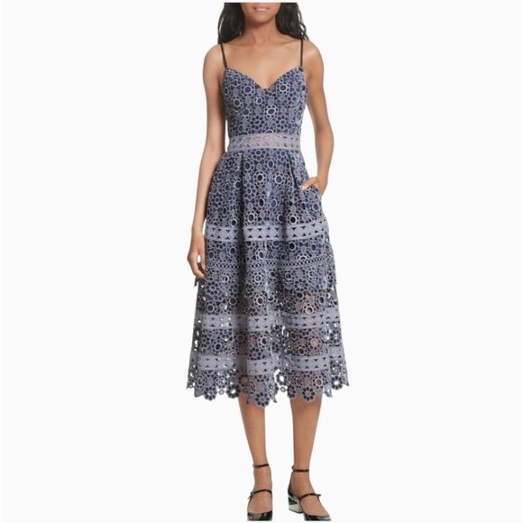 NWT Self-Portrait Floral Embroidery Cut-Out Midi Dress - Picture 1 of 9